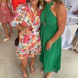 Shein Green halter neck twist front dress